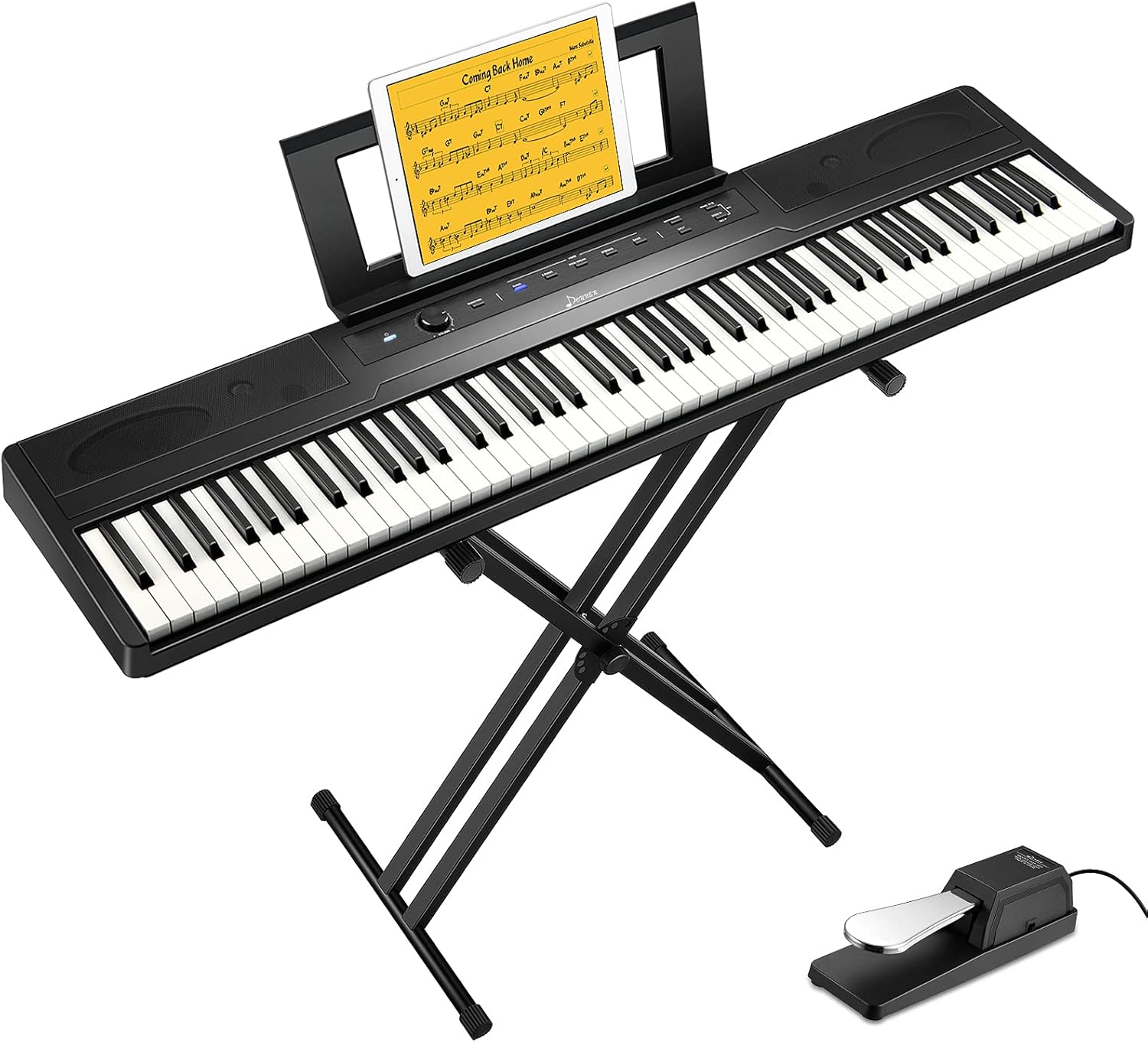 88 Key Semi Weighted Portable Digital Piano with Stand, Sustain Pedal, 20W Built in Speakers, 10 Voices, Headphone Output, Bluetooth MIDI Electric Keyboard J580