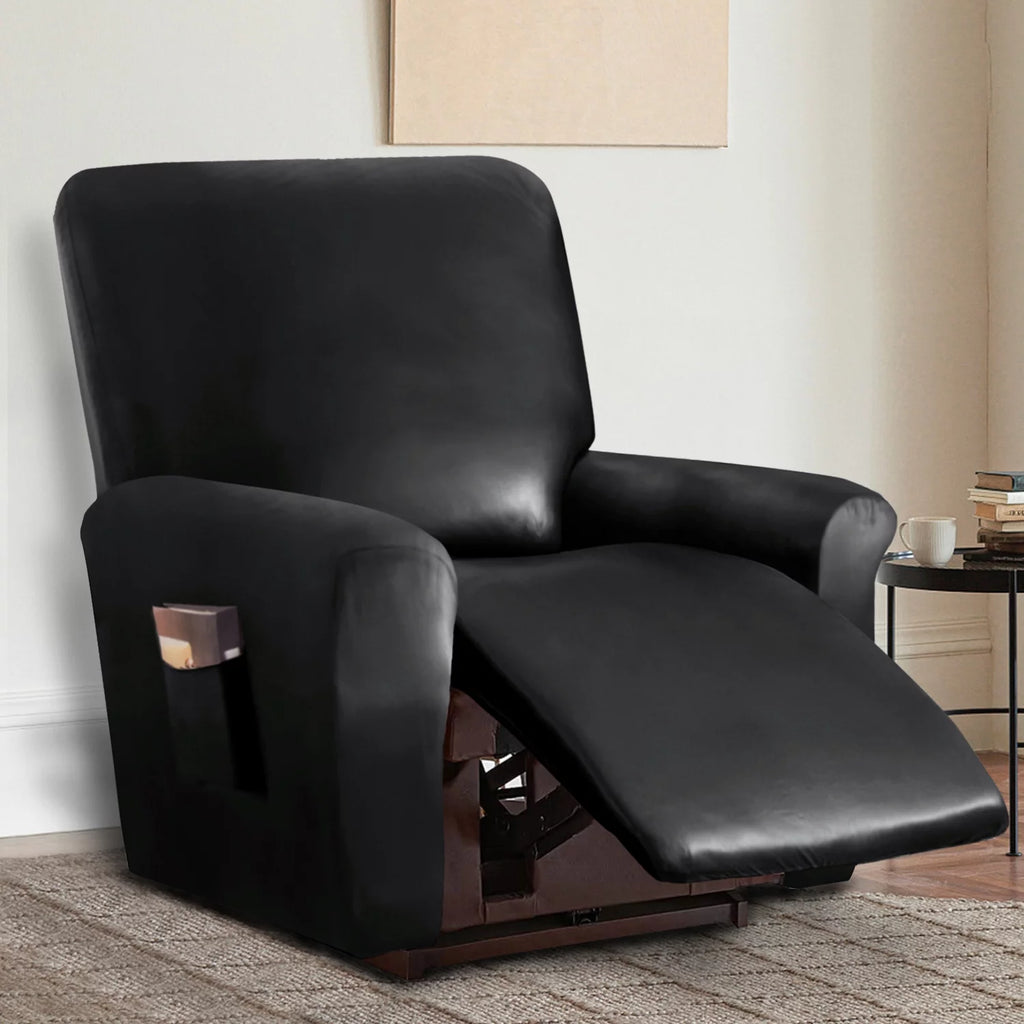 Black 4-Pieces Waterproof Stretch Recliner Chair Slipcover L601