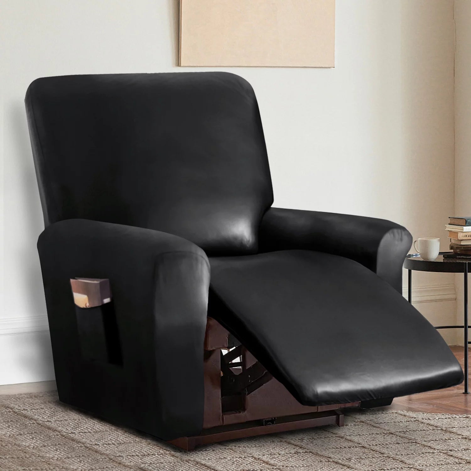 Black 4-Pieces Waterproof Stretch Recliner Chair Slipcover L601