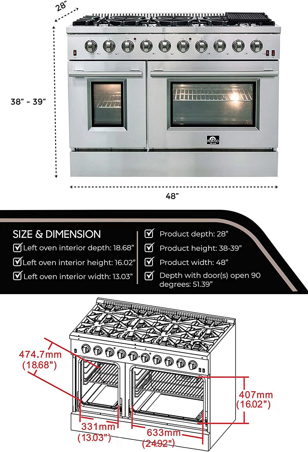 Gold Professional 48" Freestanding Gas Range C541