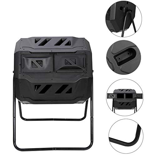 Black Dual Chamber Tumbling 43 Gallon Composter with Steel Frame N4859