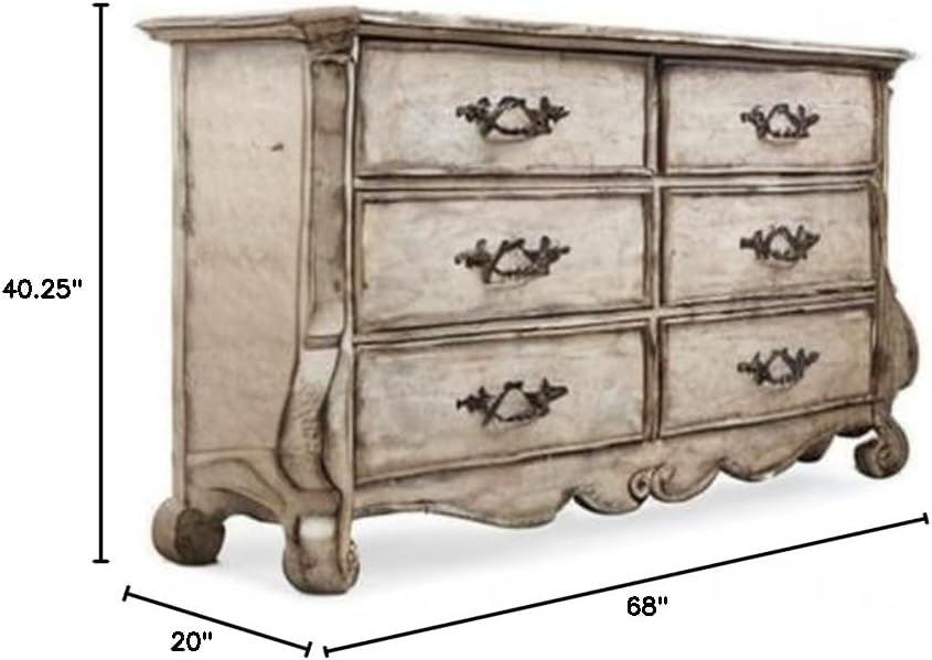 Distressed Vintage White 6 Drawer Dresser Z62054