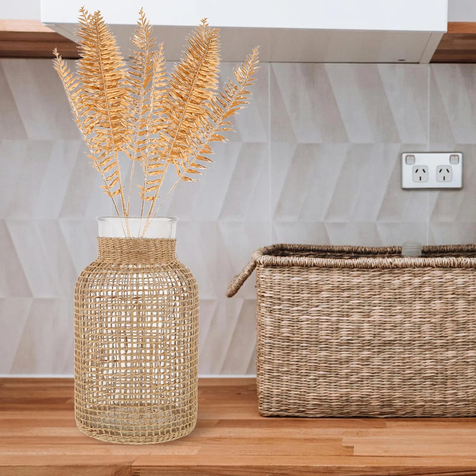 Woven Rattan Glass Vase N900797