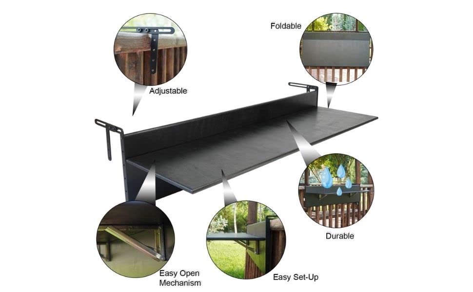Chestnut Wooden Folding Deck Rail Table (XL: 47.3 x 11.8 inches) Q812