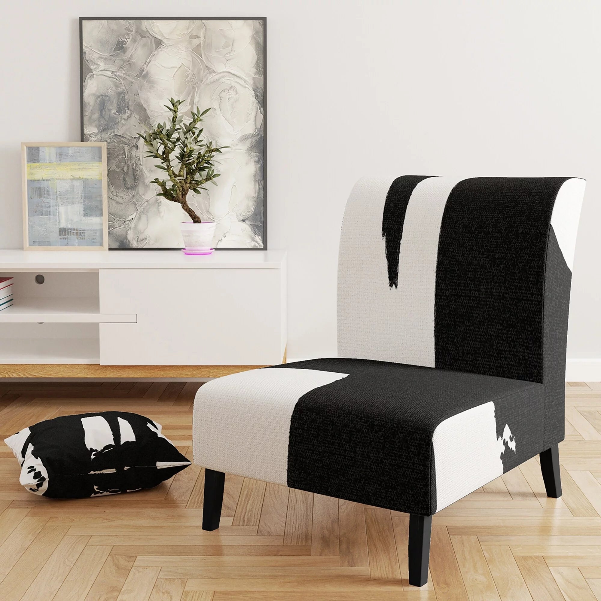 Black & White Upholstered Modern Accent Chair F2464