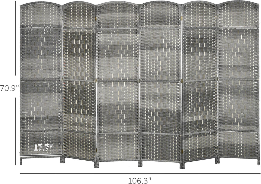 6' Tall Hand-Woven Room Divider in Mixed Gray K4593