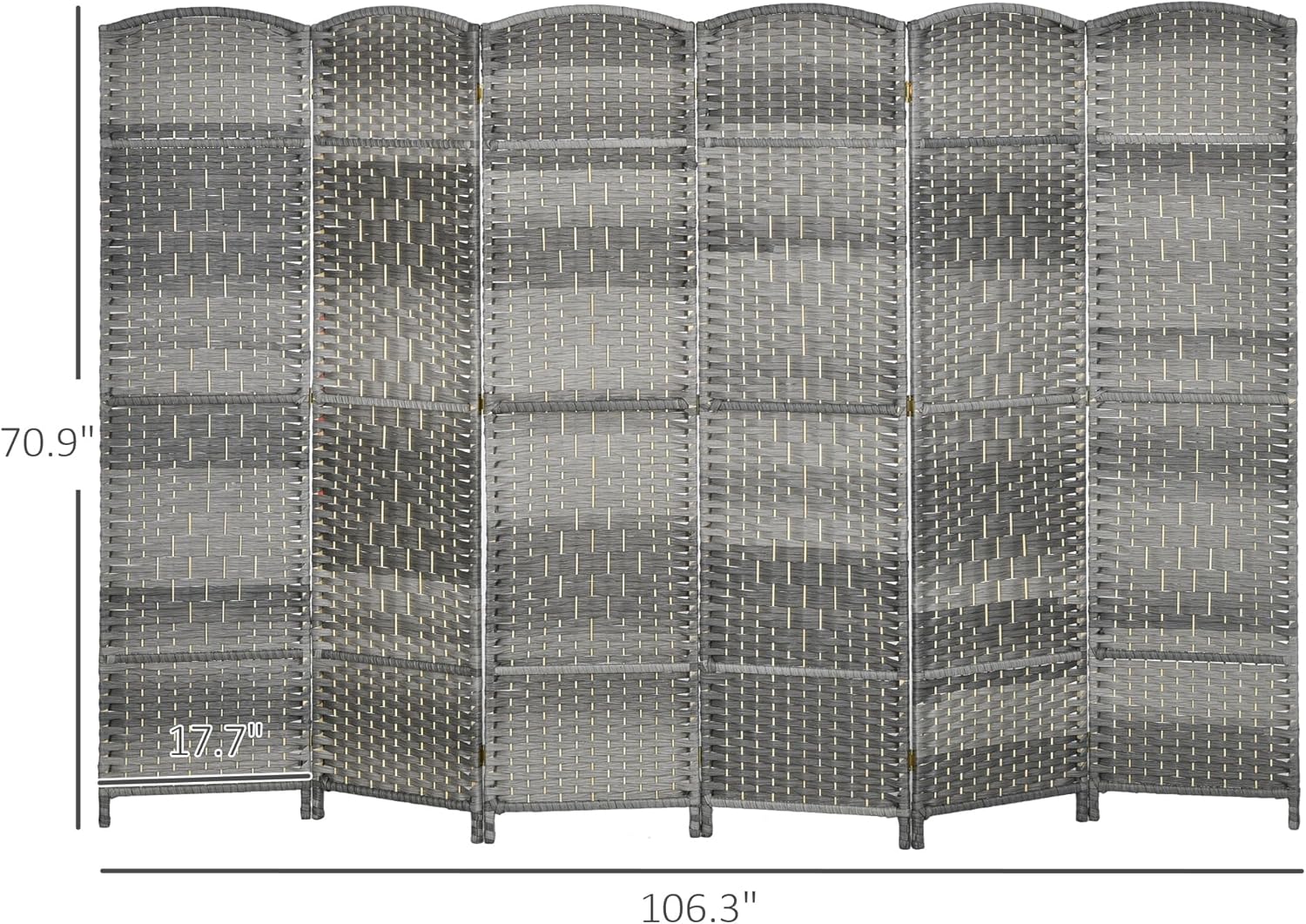 6' Tall Hand-Woven Room Divider in Mixed Gray K4593