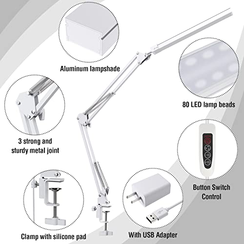 LED Desk Lamp with Clamp, 3 Lighting 10 Brightness Modes, Black E6114
