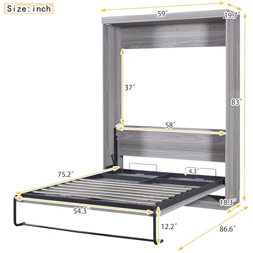 Gray Full Size Wood Murphy Bed with Shelves N836172