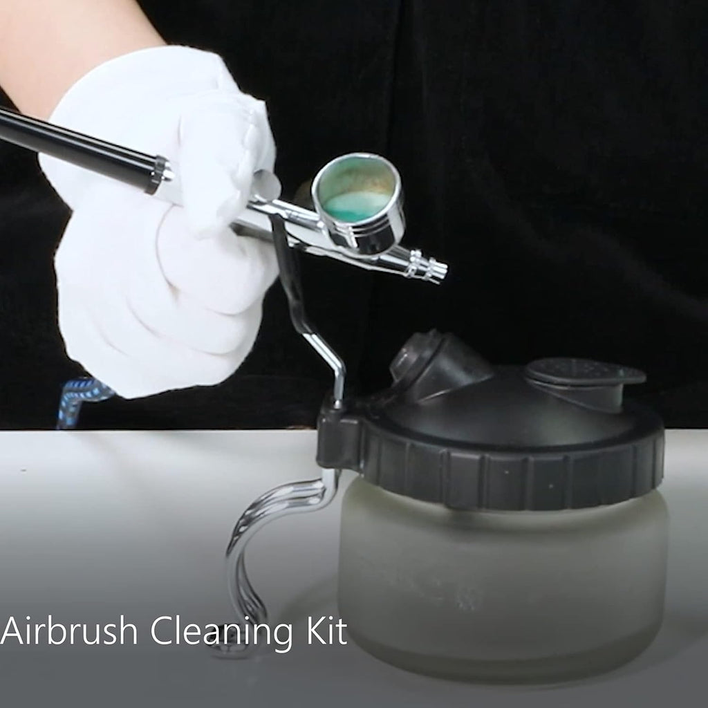 Airbrush Cleaning Pot Glass Jar Kit with Holder Station I16057
