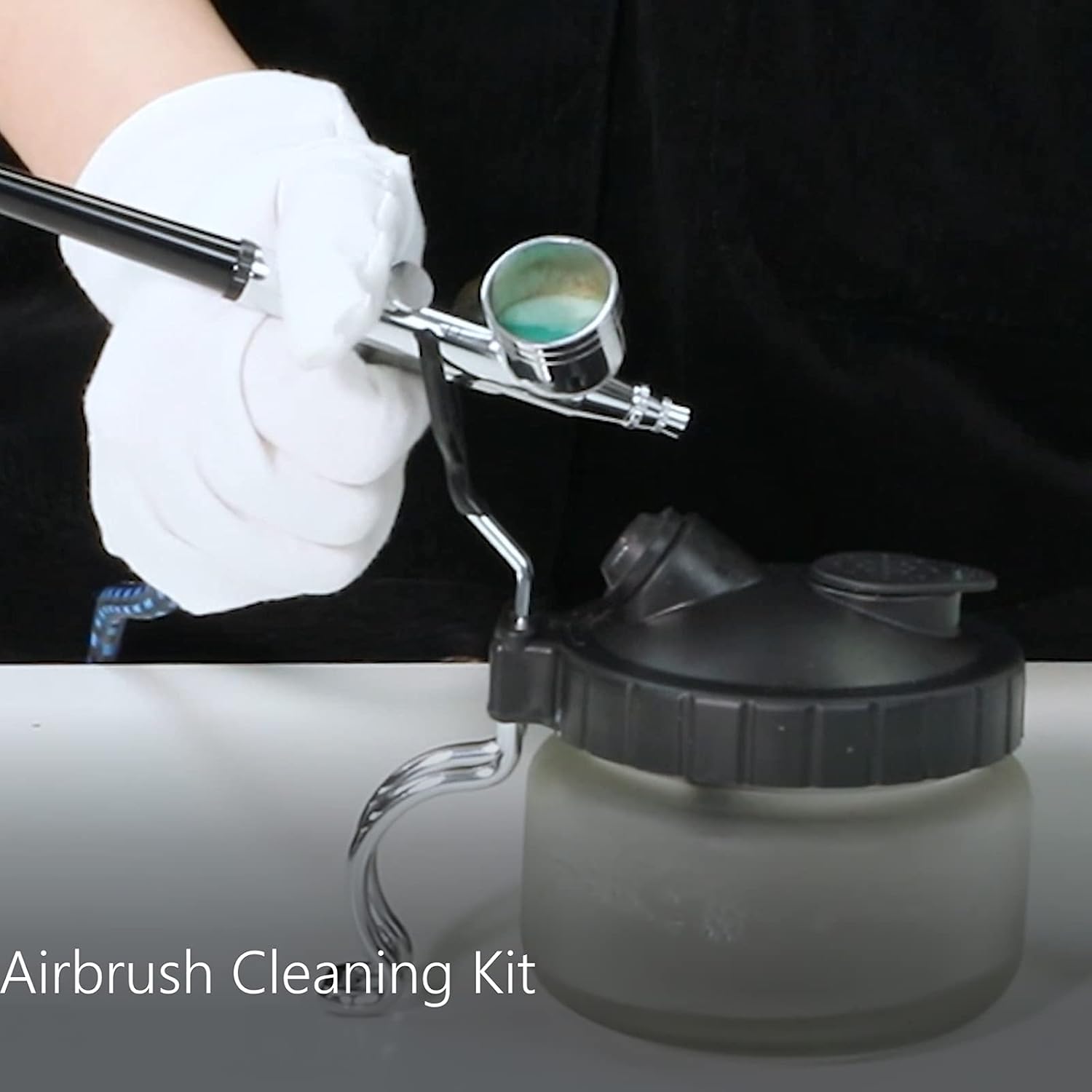 Airbrush Cleaning Pot Glass Jar Kit with Holder Station I16057