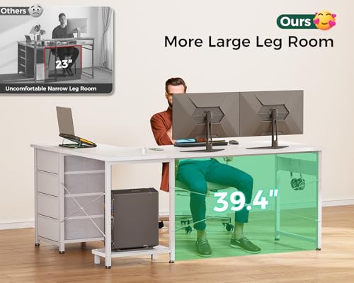 Black L Shaped Desk with 4 Tier Drawers, Power Outlets & USB O818