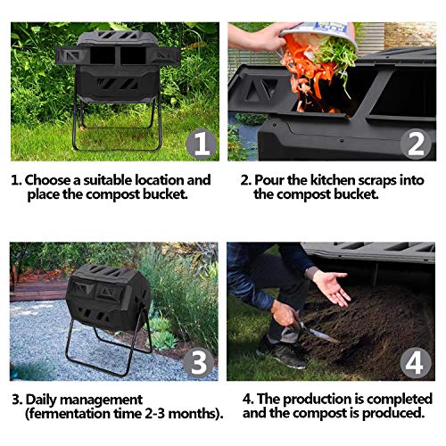 Black Dual Chamber Tumbling 43 Gallon Composter with Steel Frame N4859