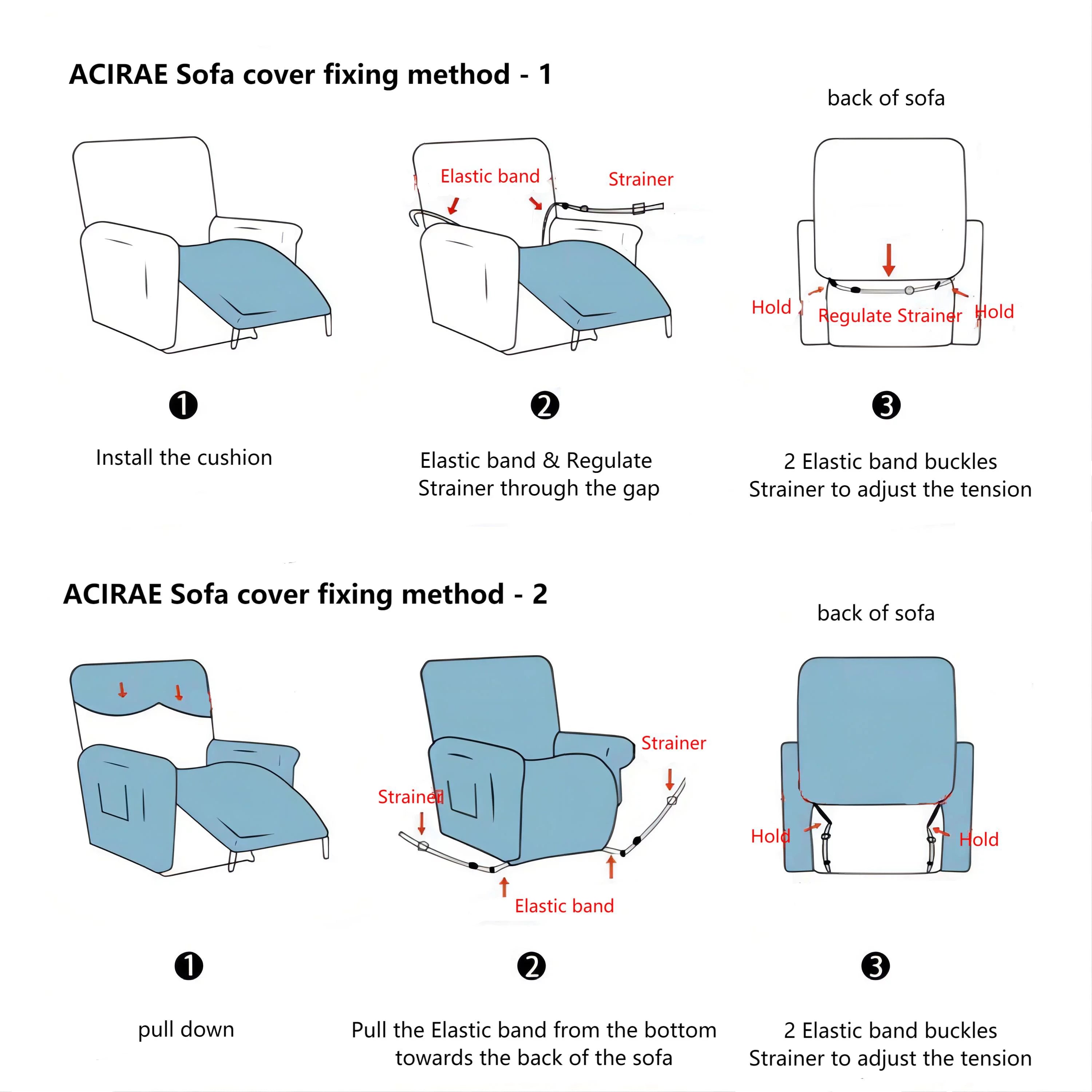 Black 4-Pieces Waterproof Stretch Recliner Chair Slipcover L601