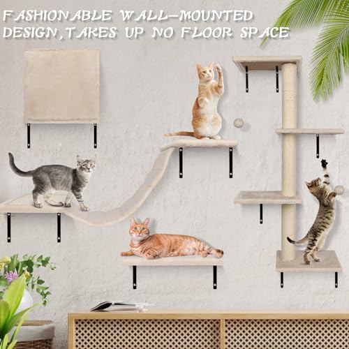 Grey 4 PCS Wood Cat Wall Shelves M6706
