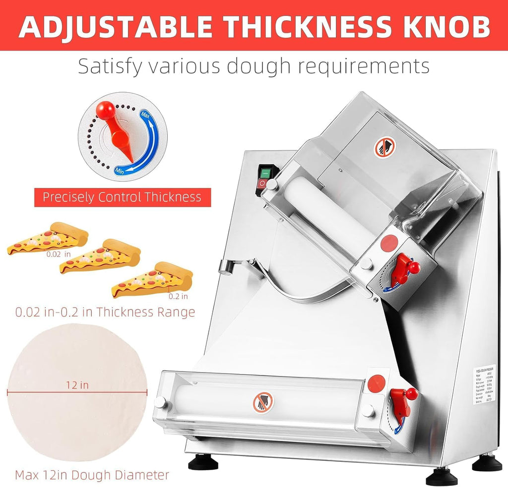 Commercial Pizza Dough Roller Sheeter, Max 12", Automatic 370W Electric, Stainless Steel G5879