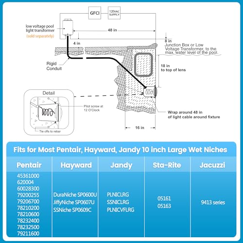 LED Pool Light, 12V AC, 10 inch, 30W, 3000LM, 6500K Cool White, 100FT Cord X592758