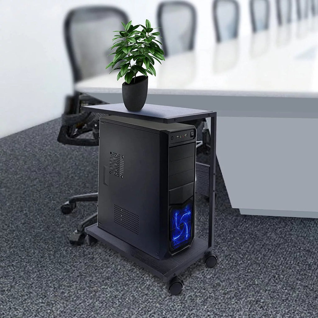 2-Tier Computer Tower Stand with Lockable Wheels B656996