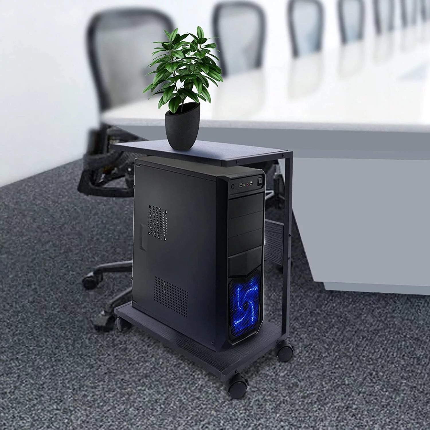 2-Tier Computer Tower Stand with Lockable Wheels B656996