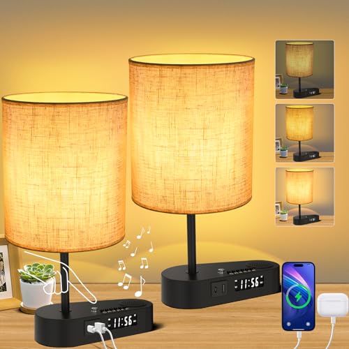 4-in-1 Touch Control Bedside Table Lamp with Bluetooth Speaker, Digital Clock, Dual Alarms, 3-Level Dimmable, USB C+A Charging Ports K13159