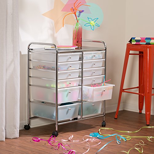 Rolling Storage Cart with 12 Plastic Drawers P240372