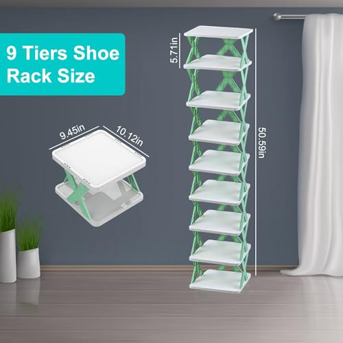 Green Plastic 9 Tier Narrow Shoe Rack S254974