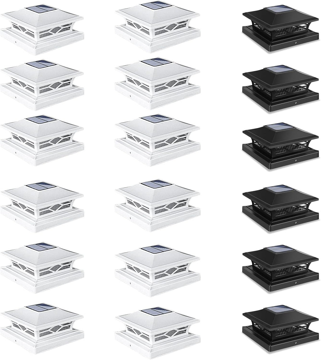 12 Pack White Solar Post Cap Lights and 6 Pack Black Solar Fence Post Cap Lights S9820