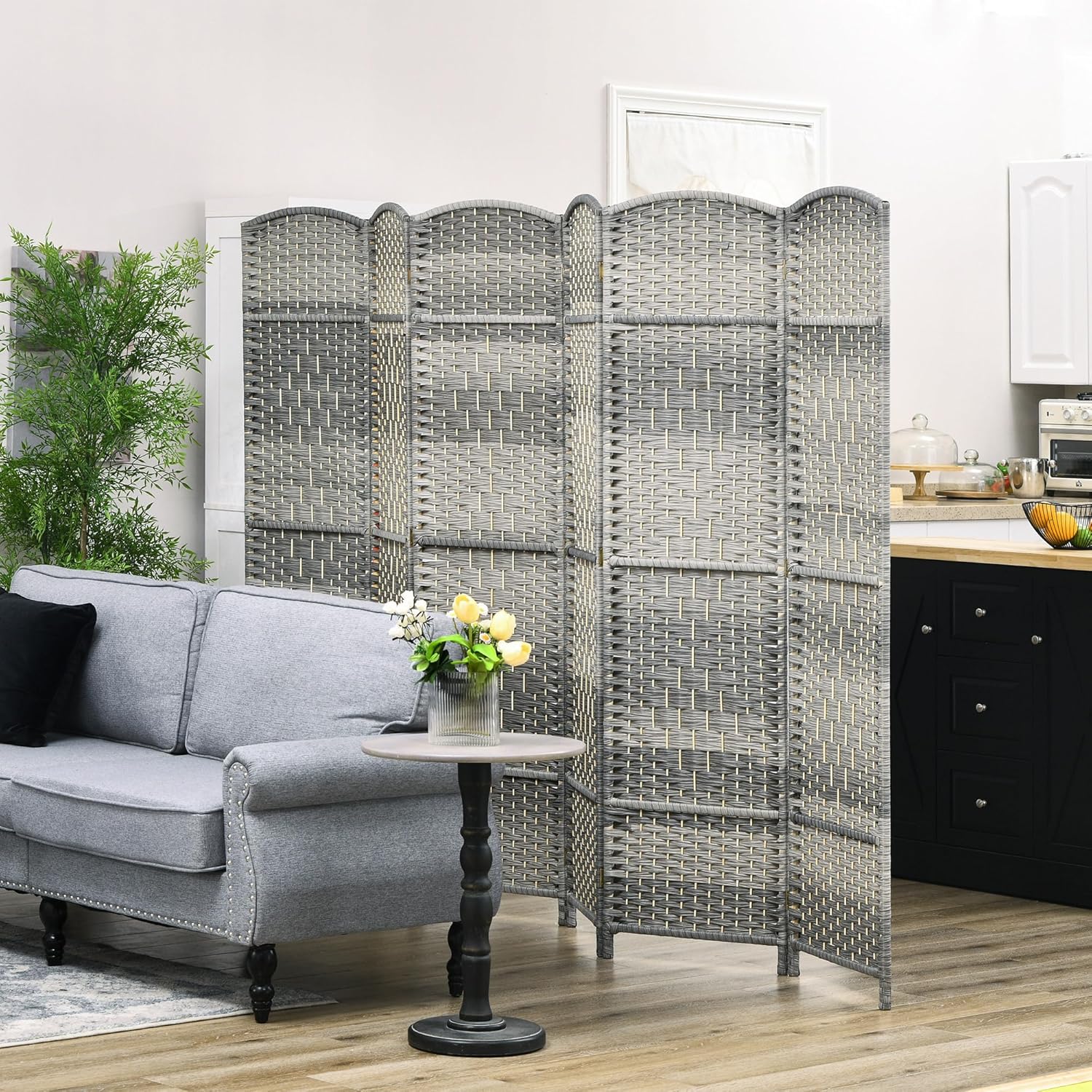 6' Tall Hand-Woven Room Divider in Mixed Gray K4593