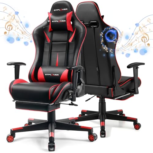 Gaming Chair with Speakers, Height Adjustable Reclining Chair with Footrest (Black) B260951