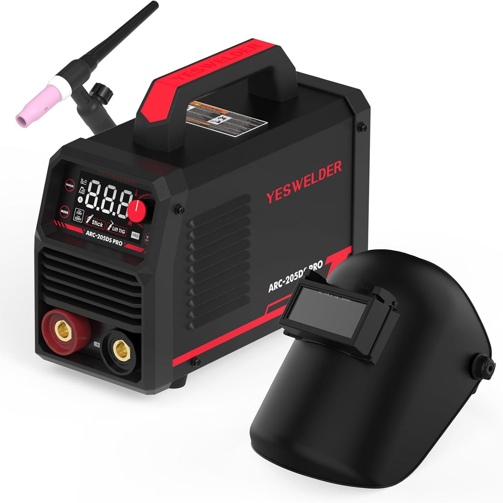 205Amp Stick Welder with Lift TIG Torch, Large LED Display, 110V/220V Dual Voltage Portable Welding Machine, Flip Front Welding Hood Helmet J51356
