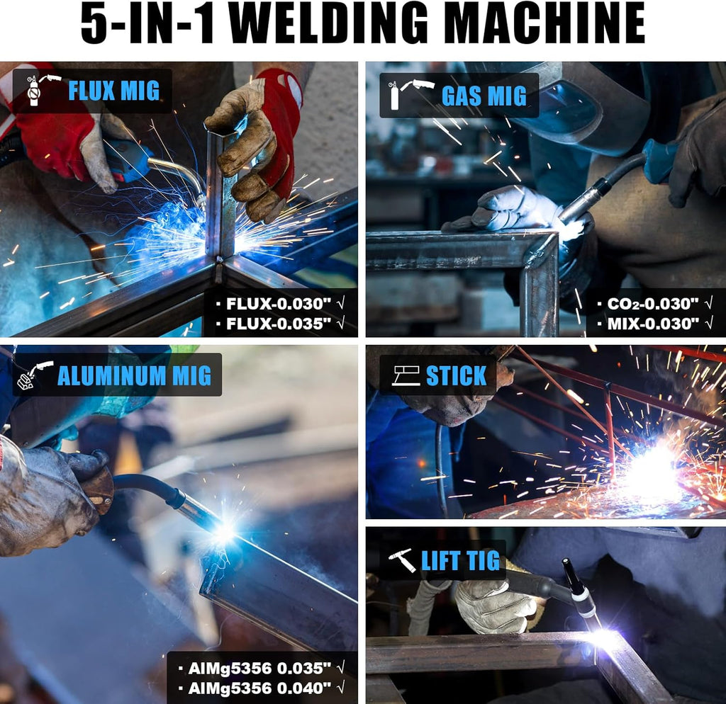 Aluminum MIG Welder 165Amp Dual Voltage 110V/220V 5-in-1 Welder Machine Gasless MIG/Gas MAG/Aluminum MIG/Stick/Lift TIG Welding N528922
