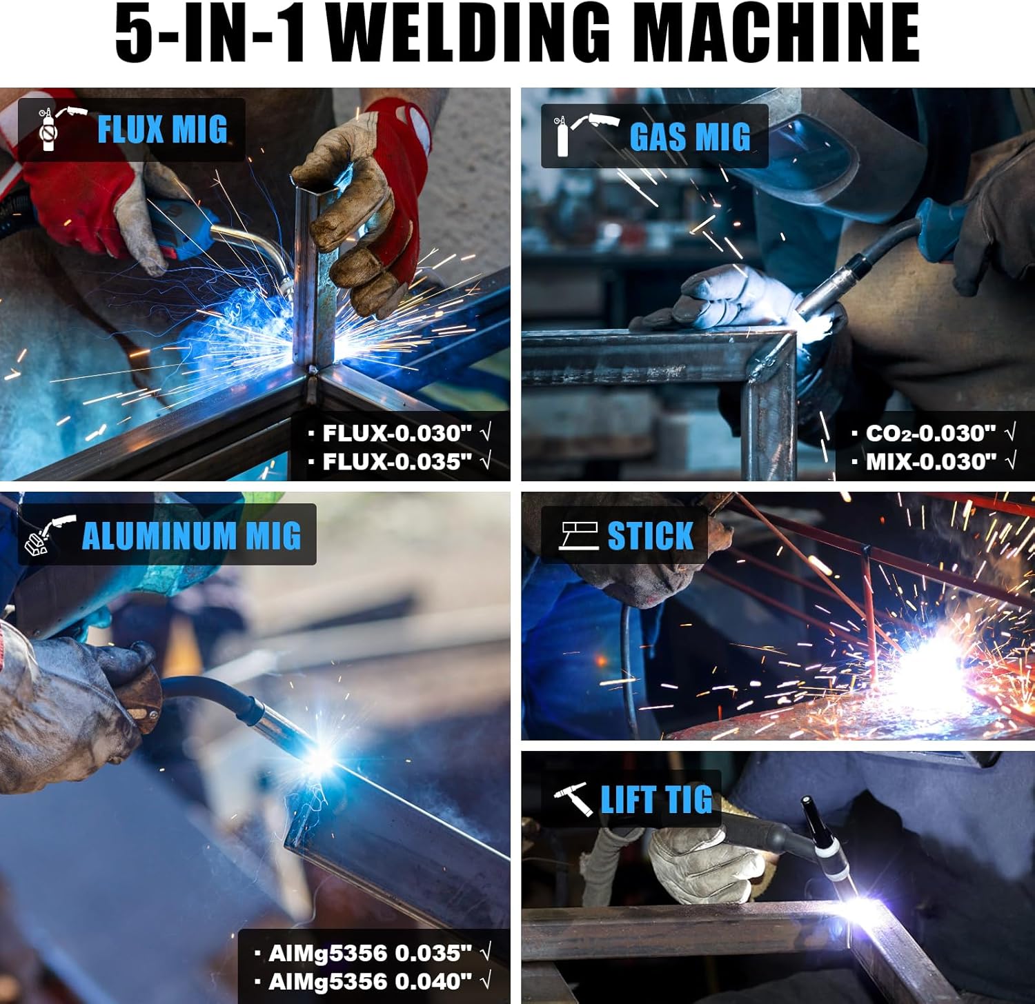 Aluminum MIG Welder 165Amp Dual Voltage 110V/220V 5-in-1 Welder Machine Gasless MIG/Gas MAG/Aluminum MIG/Stick/Lift TIG Welding N528922