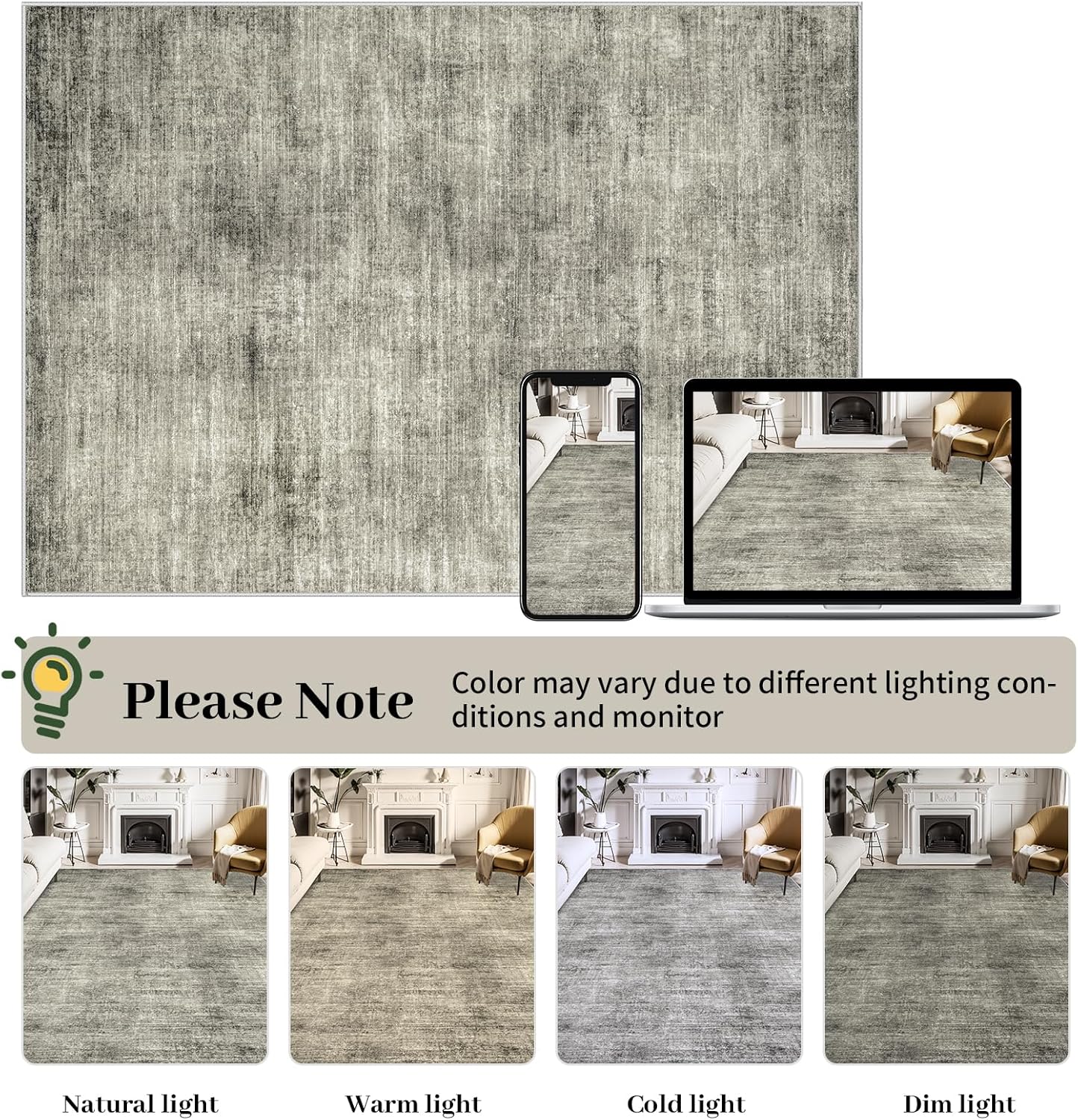 9x12 Washable Non Slip Grey Area Rug L574