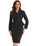 Collarless Peplum Blazer Formal Pencil Skirt Suit D754