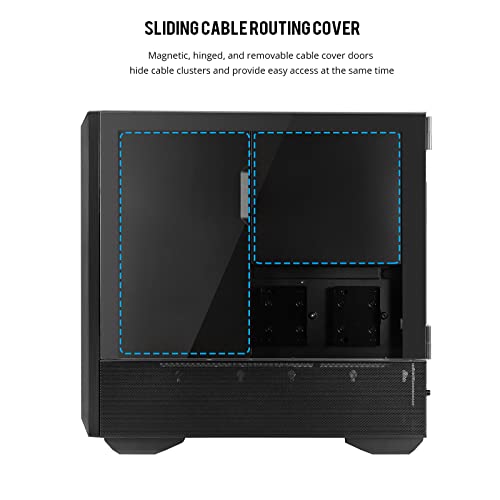 Black E-ATX PC Case with Tempered Glass Doors, Mesh Panels, 4x140mm PWM Fans H553961