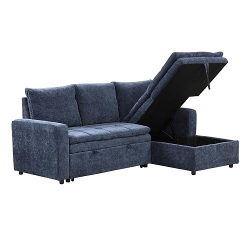 Grey 3 Seat Polyester Modular Sofa with Storage Chaise and Pullout Bed N546