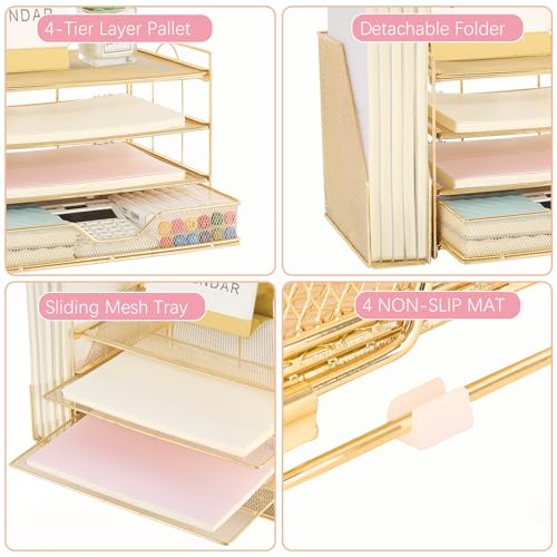 Black 4-tier Desk Paper Letter Tray Organizer with Removable File Holder and Drawer V5866