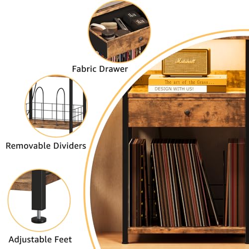 Black Record Player Stand with Vinyl Storage and Drawer B120