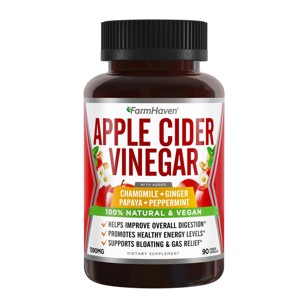 90 Capsules Apple Cider Vinegar Capsules with Ginger, Papaya & Chamomile U694