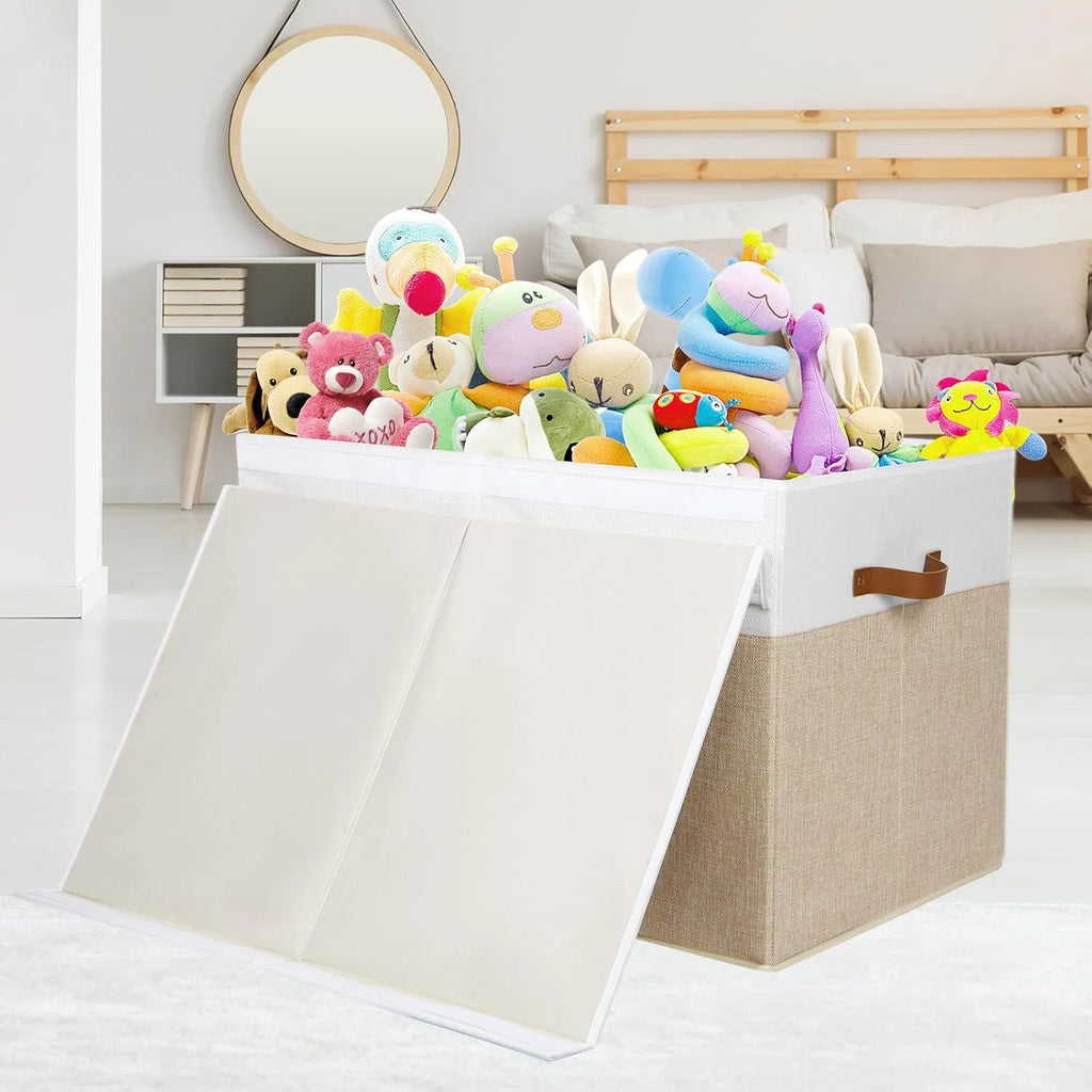 Extra Large Toy Storage Box with Lid, Beige and White R25814