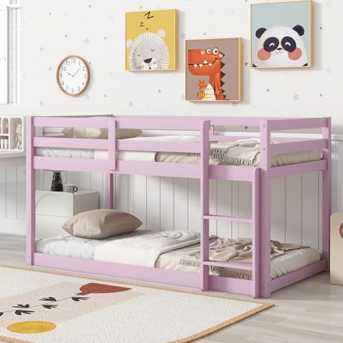 Twin Over Twin Wood Bunk Bed with Ladder Guardrails J34987