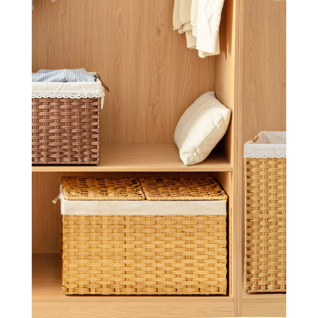 Natural Woven Rattan Storage Basket with Lid 42.3 Gallon N50059