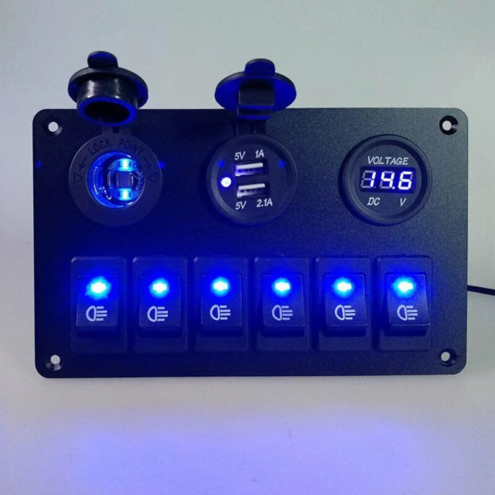 Blue LED Rocker Switch Panel Circuit Breaker Waterproof W979078