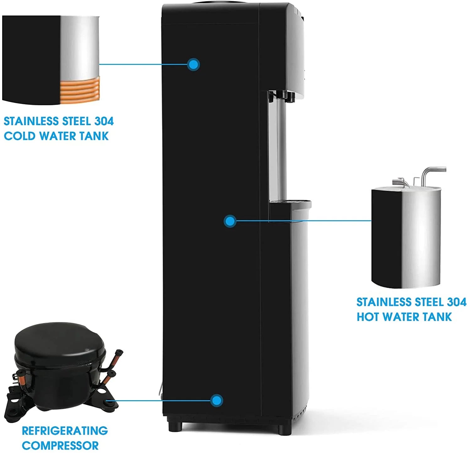 5 Gallon Hot Cold Water Dispenser Top Loading with Child Safety Lock Black D942544