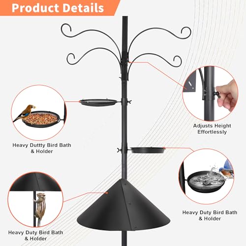 92 Inch Bird Feeder Pole with Squirrel Baffle & Upgraded 9-Prong Base A8319