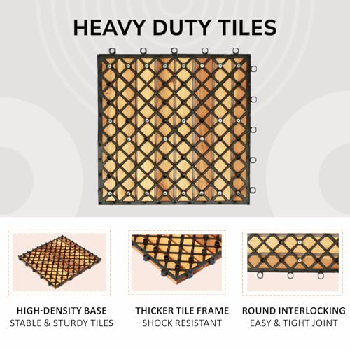 10 PCS Waterproof Acacia Wood Patio Tiles, 12”x12” (10sq.ft per Box) L901
