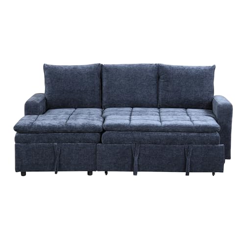 Grey 3 Seat Polyester Modular Sofa with Storage Chaise and Pullout Bed N546