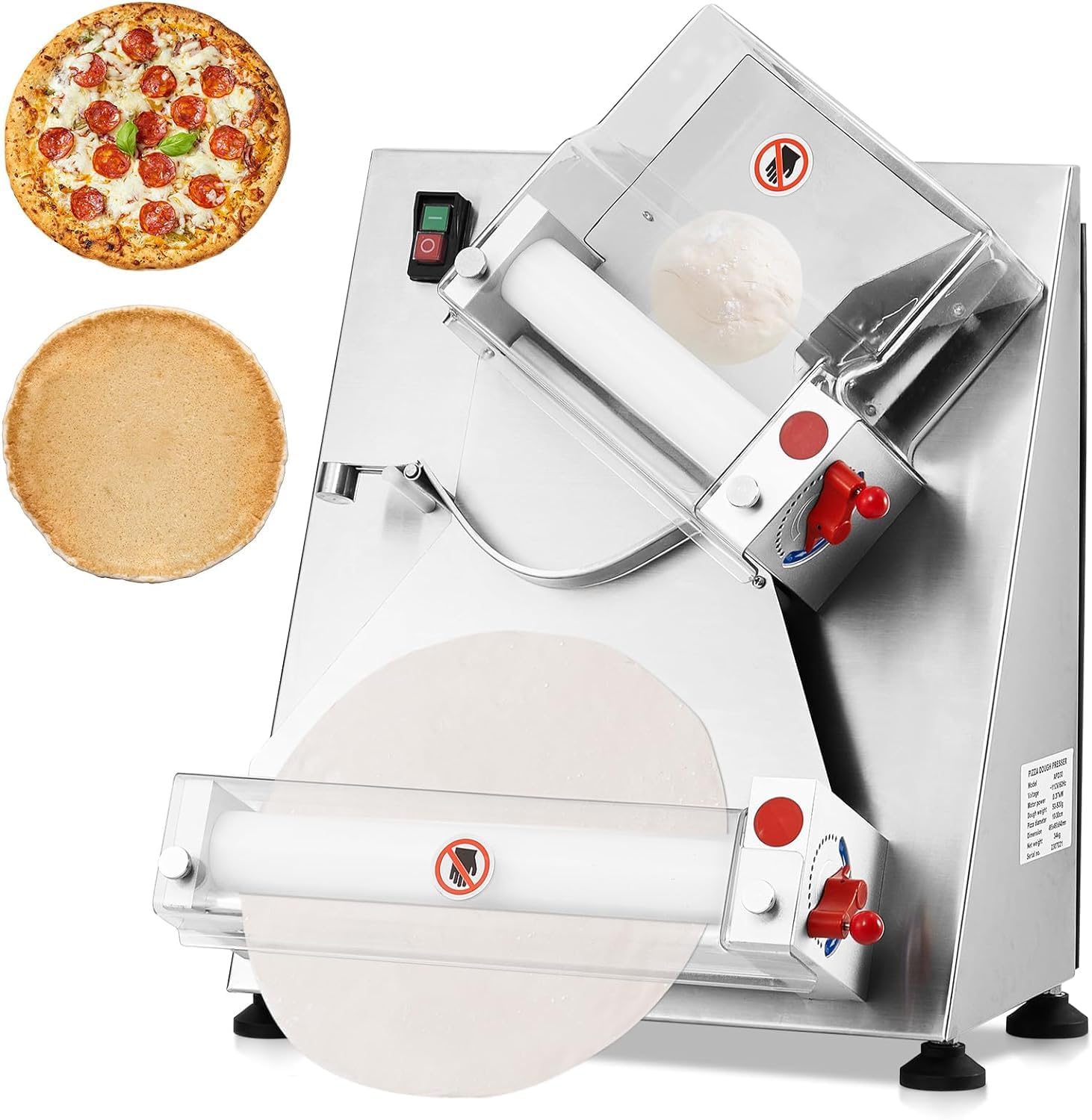 Commercial Pizza Dough Roller Sheeter, Max 12", Automatic 370W Electric, Stainless Steel G5879