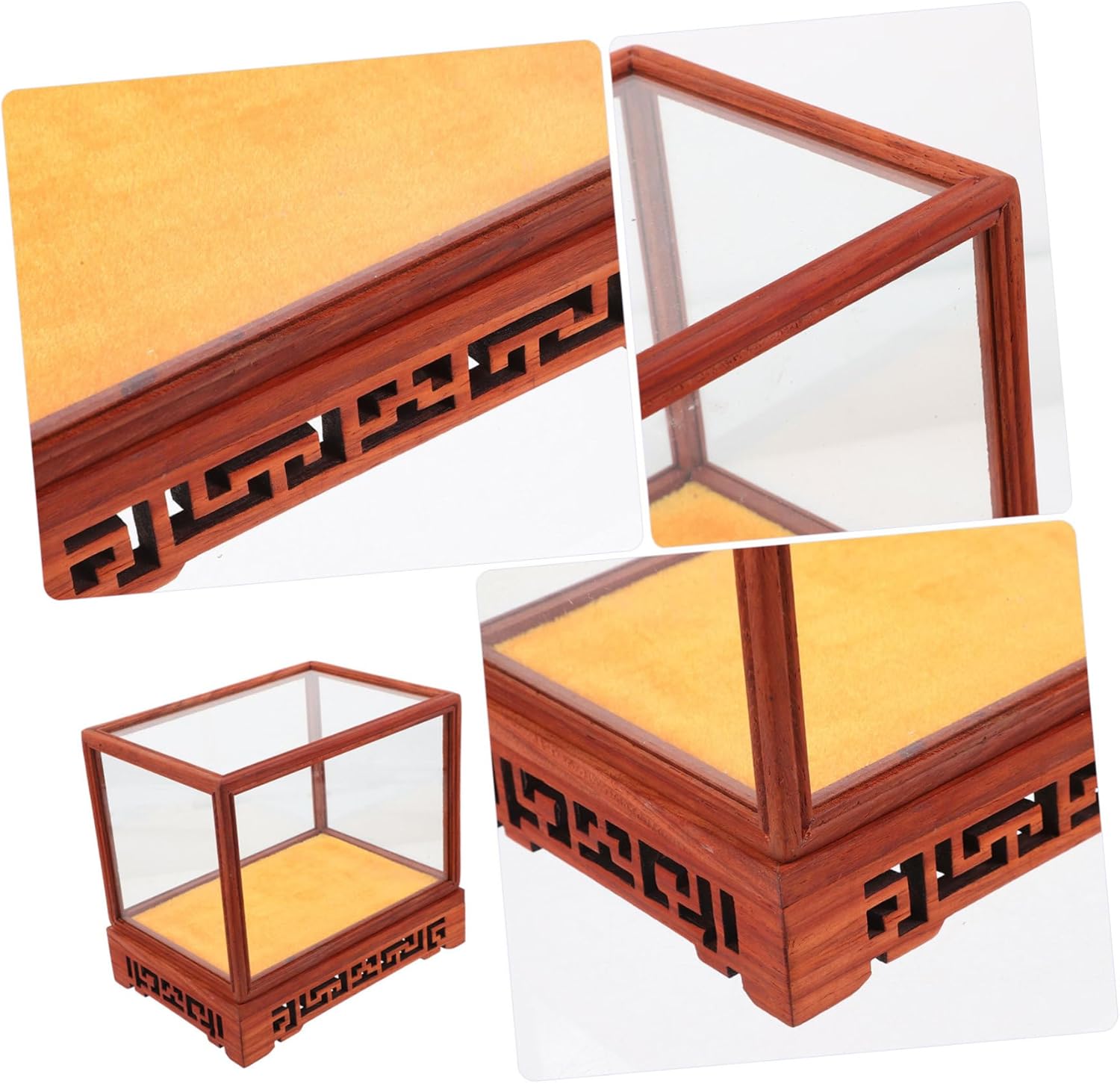 Transparent Display Box Glass Dome Cloche with Wooden Base E396