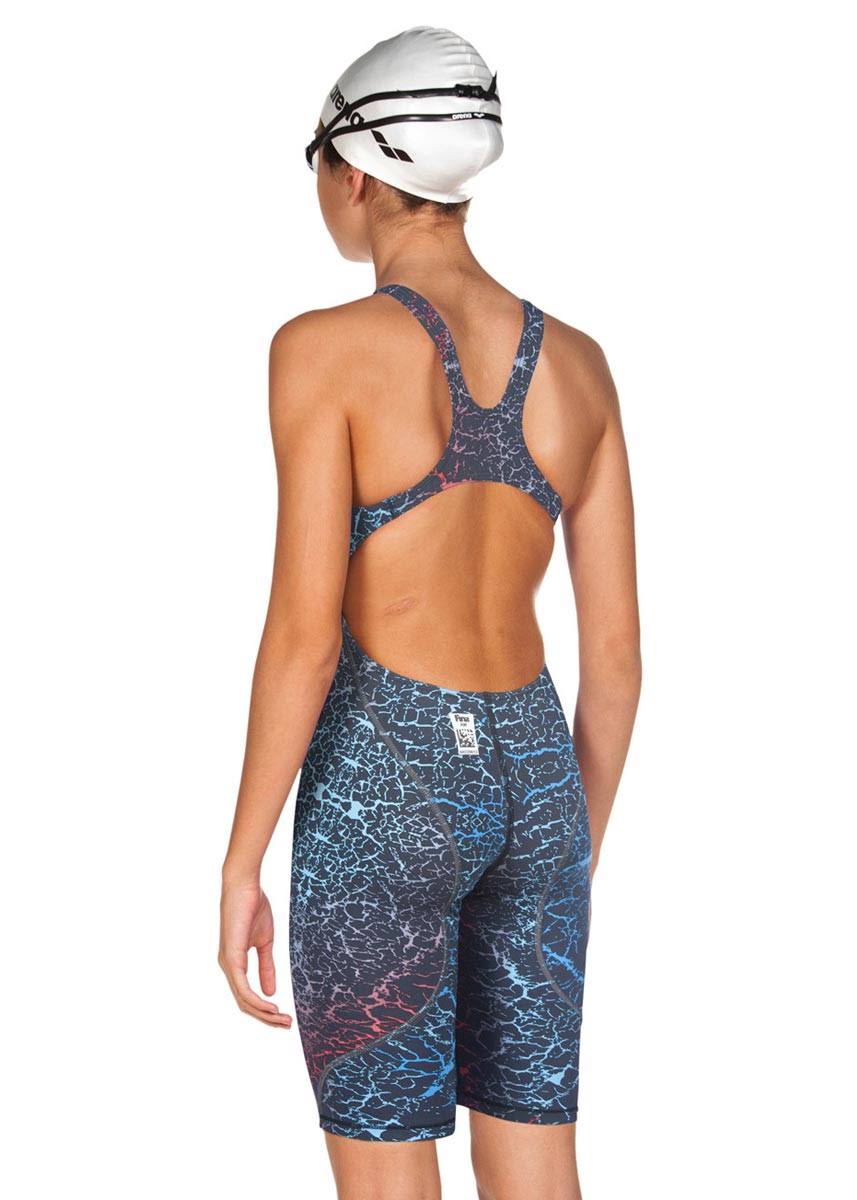 Girls' Powerskin Kneeskin Open Back Tech Suit Swimsuit - Storm Blue/Red 26 I3417